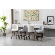Guyou 27.5Counter Height Bar Stools Set of 2, Nailhead Trim Linen Barstools with Back and Wood Legs, 360°Swivel Upholstered Stool Chairs for Kitchen Island Breakfast Bar Restaurant, Cream