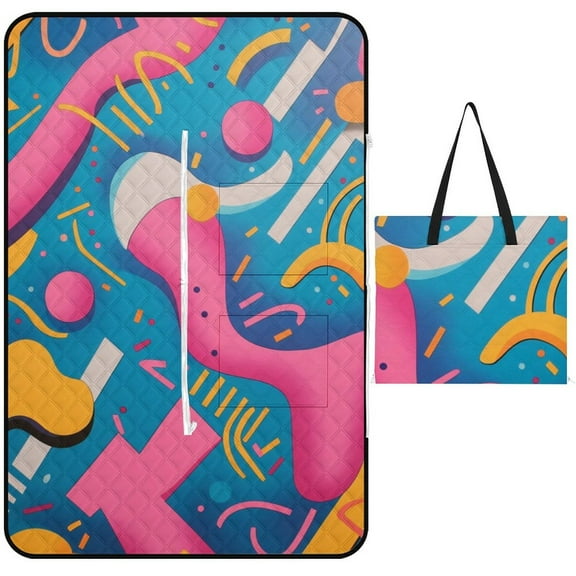 Color Wave Point Geometry Waterproof Picnic Blanket with Foldable Zipper, Suitable for Outdoor Use, Suitable for Travel, Camping, Beaches, Parks, Grasslands, Picnic Blanket Accessories