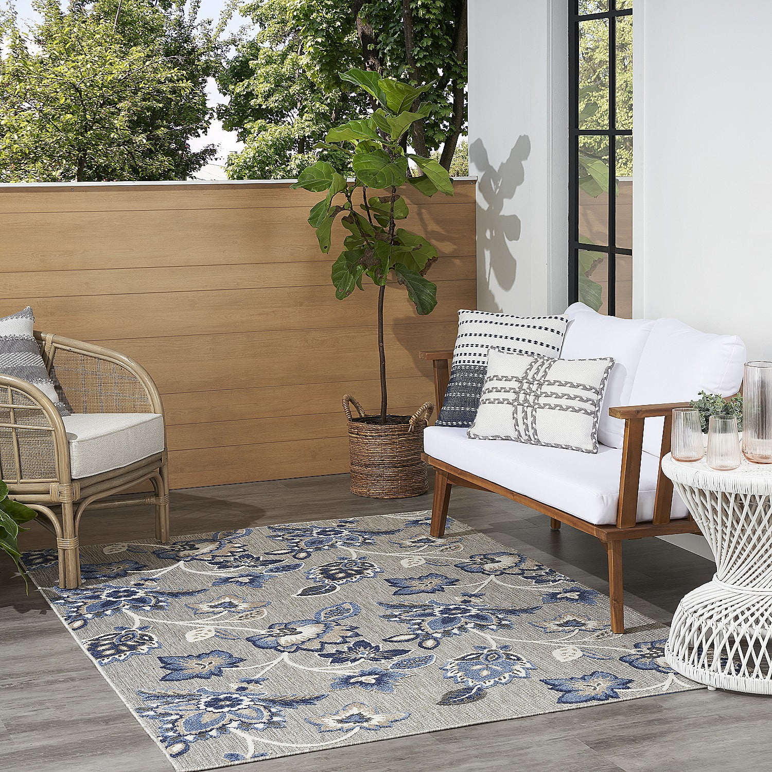 Nourison Aloha Indoor/Outdoor Blue/Grey 9' x 12' Area Rug, (9x12)