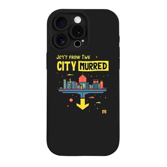 Stylish iPhone 15 Pro Case - Lightweight Yellowing Resistant with City Skyline Design in Blue & Red Large Yellow Text & Stars