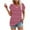Hot Pink, variant on Lmnyox V Neck Striped T Shirt for Women Short Sleeve Dropped Shoulder Eyelet Tee Summer Casual Fashion Tops