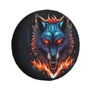 DouZhe Waterproof Spare Tire Cover, Angry Wolf Head Mascot Prints Adjustable Wheel Covers Fit for Jeep Trailer RV SUV Car, 16 inch