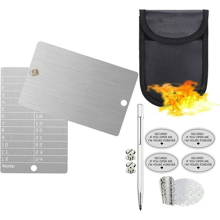 10 in 1 Stainless Steel Bitcoin Crypto Wallet Kit with Fireproof Waterproof Bag and Engraving Pen