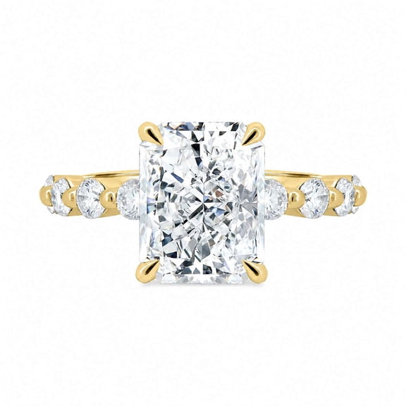 vylahjewellery Radiant Moissanite Ring with Side Diamond Accents, Solitaire Engagement Ring for Women, Hidden Halo Wedding Ring