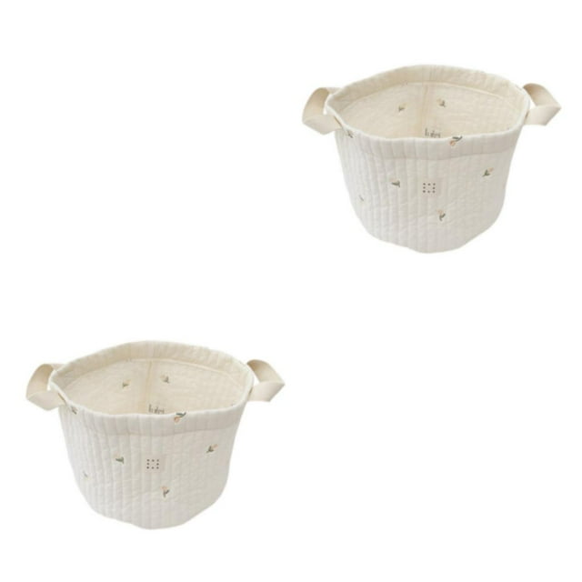 Thinsony Cotton Storage Bag Cartoon Embroidery Lifting Handle Fashionable Replacing Nursing Toy Toddler Storage Bucket Pouch Type 3 Small 2Set