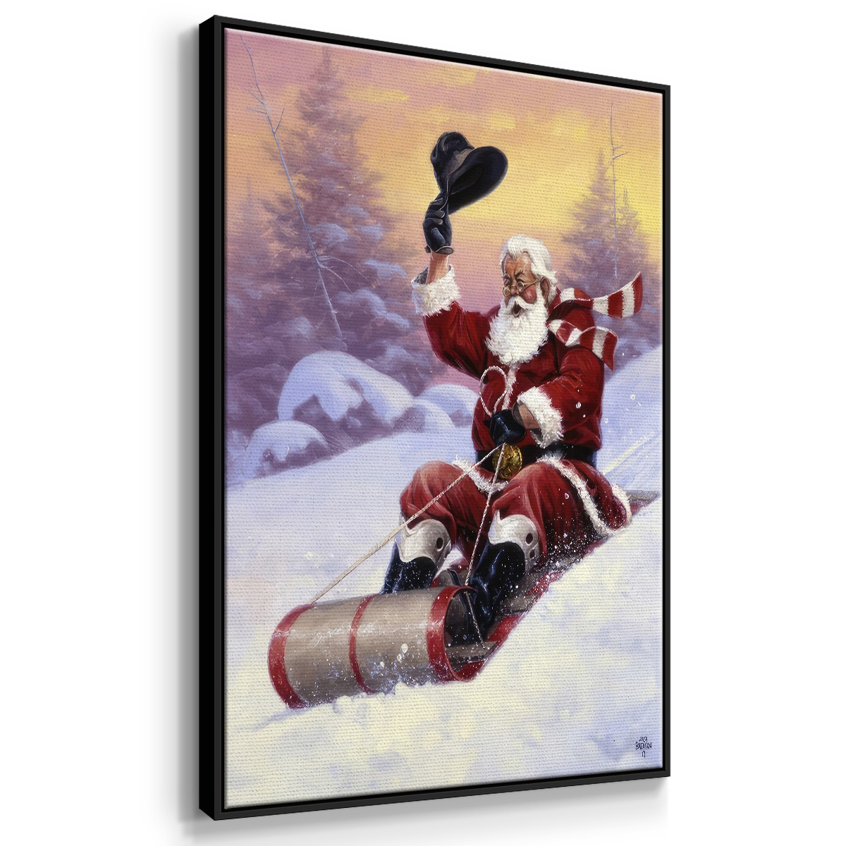 Here Comes Santa - Framed Gallery Wrapped Holiday Canvas - 25 x 37 - Black Frame