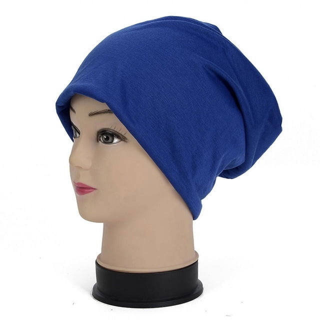 Bonnet en Coton Slouchy Hip-Hop Doux Léger Bonnet de Course Bonnet Nain Adulte Bonnet de Chimiothérapie pour Hommes Femmes Bonnet de Sommeil Hip-Hop Extensible Bleu