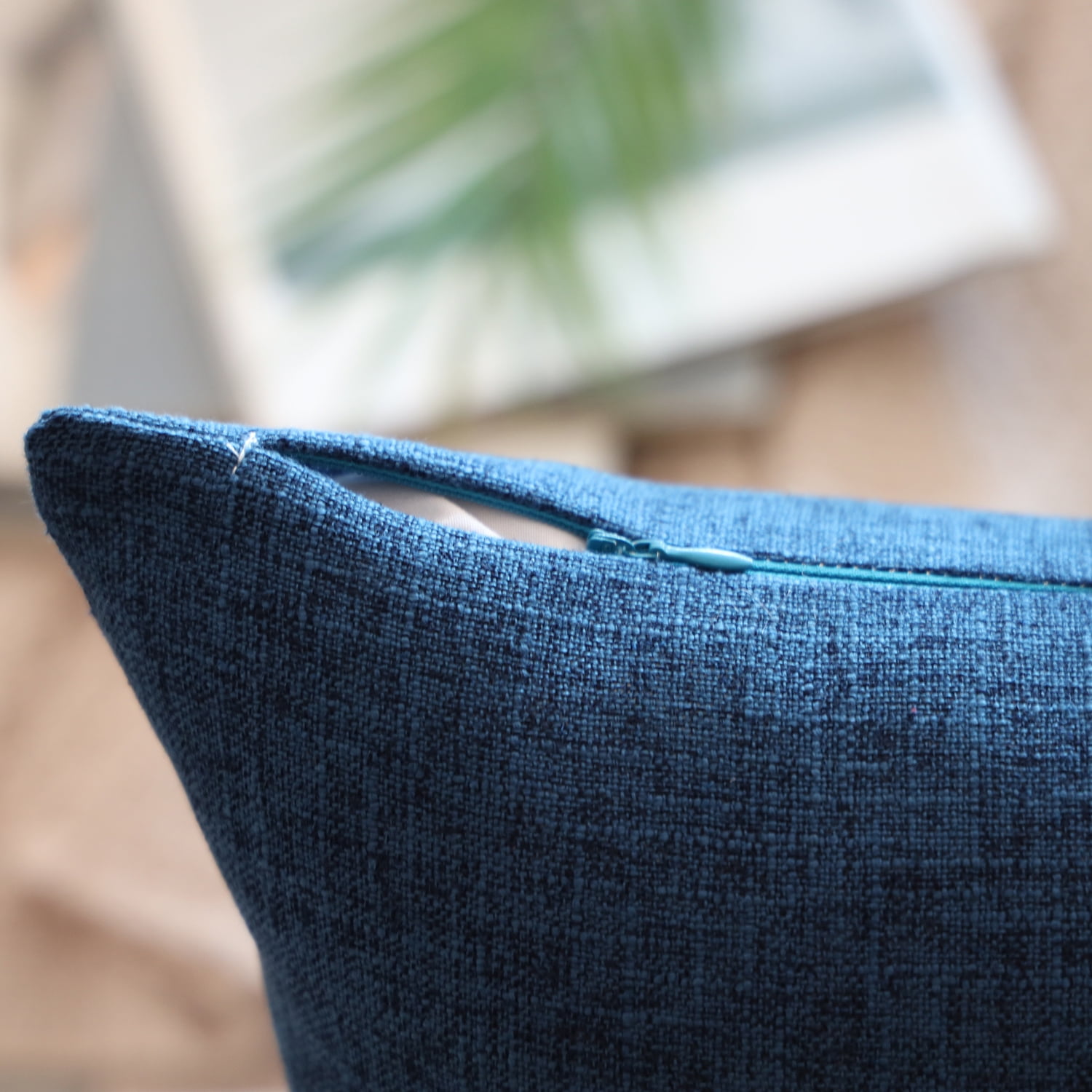 Phantoscope Textural Faux Linen Series Decorative Throw Pillow, 18" x 18", Navy Blue, 1 Pack