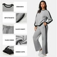 thumbnail image 3 of SHEWIN Womens Sweatsuits 2 Piece Set Fleece Lined Outfits Crew Neck Colorblock Long Sleeve Sweatshirt Jogger Pants Tracksuit Set with Pockets, 3 of 9