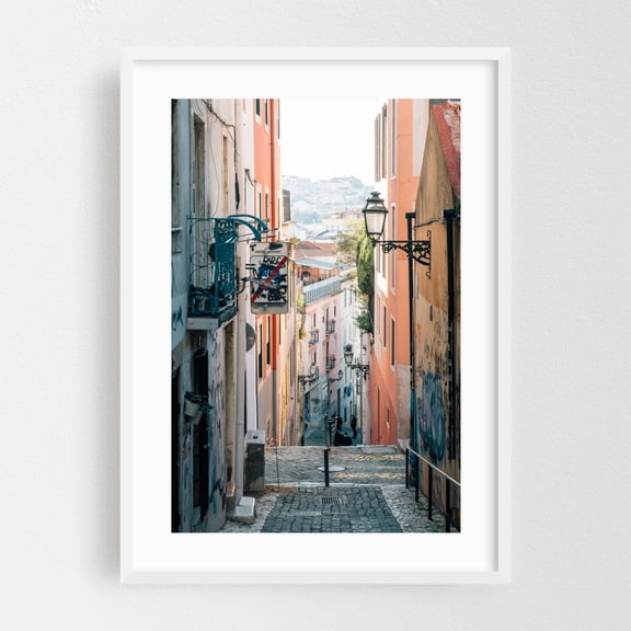 Colorful Bairro Alto 01 - Lisbon Portugal Photography White Framed Wall Art Print 12 x 18 inches