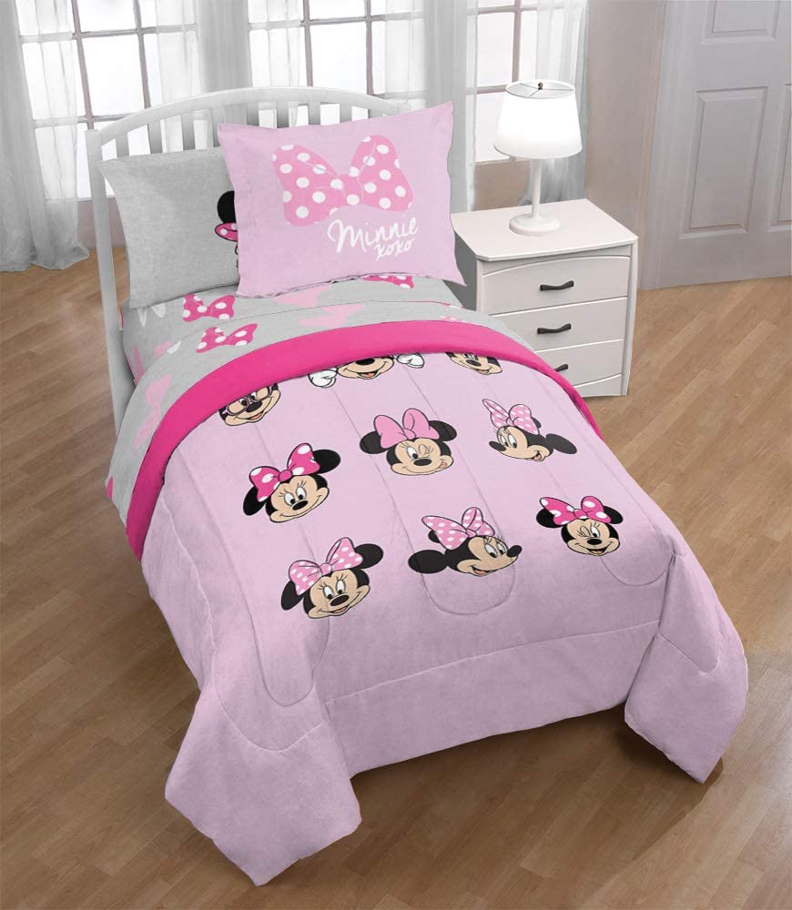 Minnie Mouse Bows Girls Full Comforter, Sheet Set \u0026 Shams (7 Piece Bed in A Bag), Pink