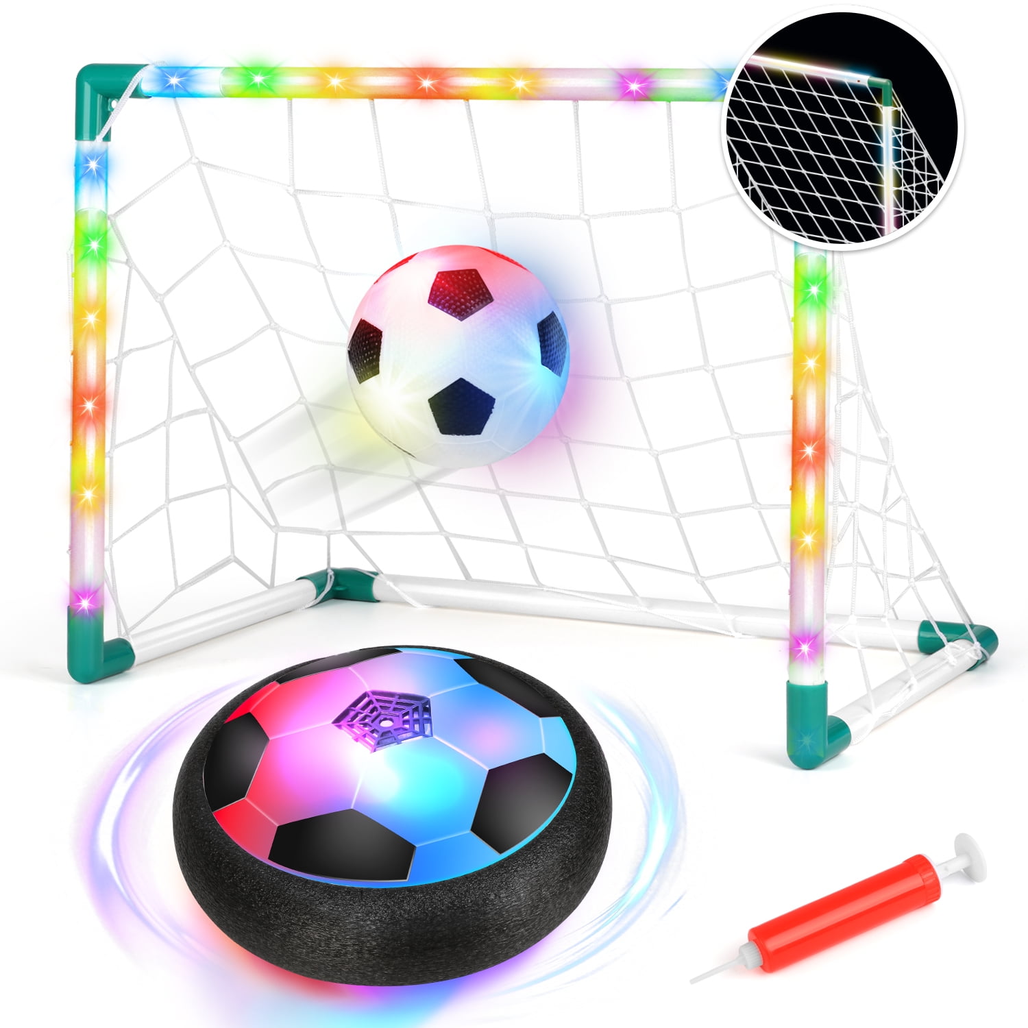 Carsky Light-up Hover Soccer Ball Set for Boys 3-6, 2 Light-up Air Floating Balls&LED Frame w/ Foam Bumper, Indoor Outdoor Game Soccer Toys, Ideal Christmas Birthday Gifts for Kids Aged 6-8, 8-12