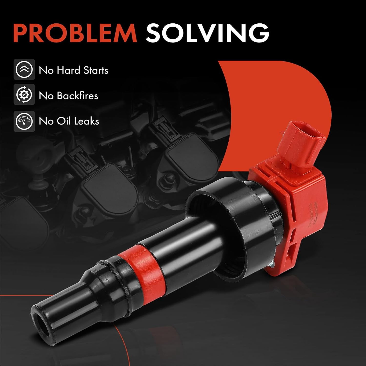 A-Premium (Red) Engine Ignition Coil Pack Compatible with Kia Soul 2012-2019, Rio 2012-2019 & Hyundai Accent 2012-2021, Veloster 2012-2017, 1.6L, 4-PC Set