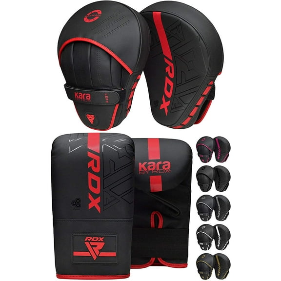 RDX Boxing Pads and Bag Gloves Set, Maya Hide Leather KARA Hook and Jab Training Pads, Curved Focus Mitts, Red