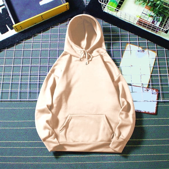 Xcmzpl Casual Hoodies for Men Trendy Solid Color Long Sleeve Pullover Tops Casual Drawstring Hooded Sweatshirts with Pockets
