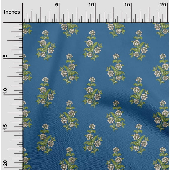 oneOone Cotton Jersey Blue Fabric Leaves & Flower Floral Sewing Fabric By The Yards Printed Diy Clothing Sewing Supplies 58 Inches Wide