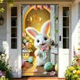 thumbnail image 4 of YaoZQ Easter Door Cover Decor, Cute White Bunny Peeking Out with Colorful Eggs, Spring Holiday Front Porch Hanging Banner, Multicolor, 35 x 71 in, 4 of 7