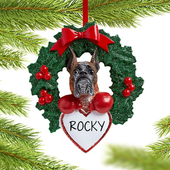 Boxer Dog with Wreath Christmas Ornament