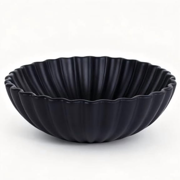 Large Black Fluted Decorative Bowl – Modern Ruffle Bowl for Kitchen, Living Room, Entryway & Coffee Table Décor, Multifunctional Black Fruit Bowl for Keys, Decorative Storage for Home