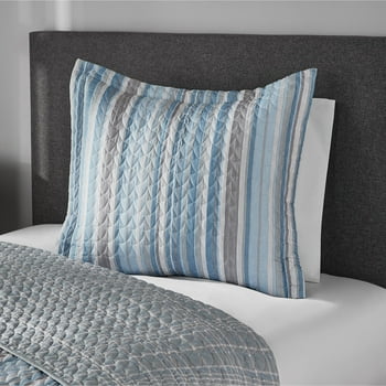 Mainstays Reversible Blue & Gray Vertical Stripe Quilt, King Sham (1-Piece)
