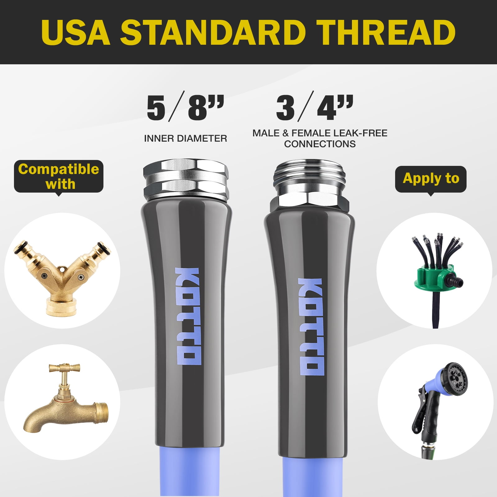 (2 pack) KOTTO Heavy Duty Garden Hose, Lightweight Water Hoses for Outside, Leak-Proof, Blue, 50ft