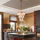 1 PCS Wood Bead Chandelier, 5-Light Chandelier for Dining Room,  Height Adjsutable Ceiling Light, Gold  White, 110V