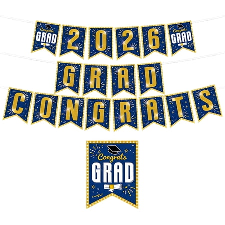 2026 Graduation Decoration – Class of 2026 Graduation Party Decorations Unique Triangular Graduation Flag Banner for Creating Exciting Atmosphere at Graduation Celebrations #Blue