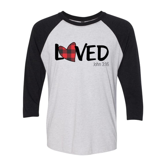 Women's Unisex Christian Loved John 3:16 Baseball Tee-Vintage Black/Heather White-xxxl