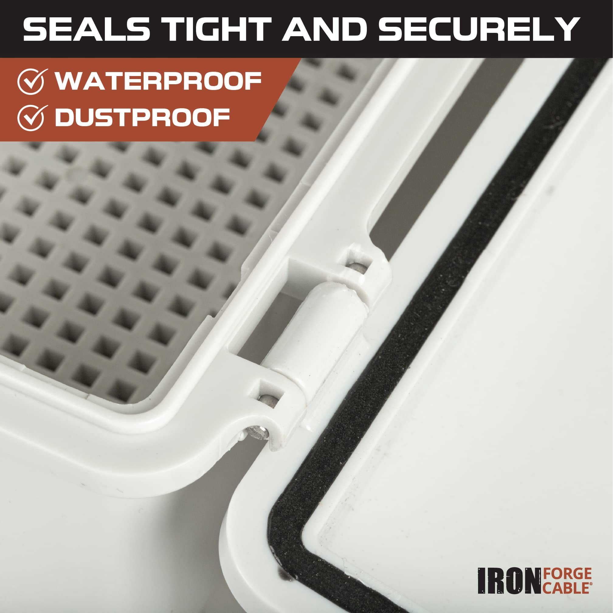 Iron Forge Cable Waterproof Junction Box - Outdoor Electrical Enclosure - Plastic Project Boxes with Mounting Plate, Wall Brackets, Weatherproof Hinged White Panel Cover - IP65-15x11 Inch