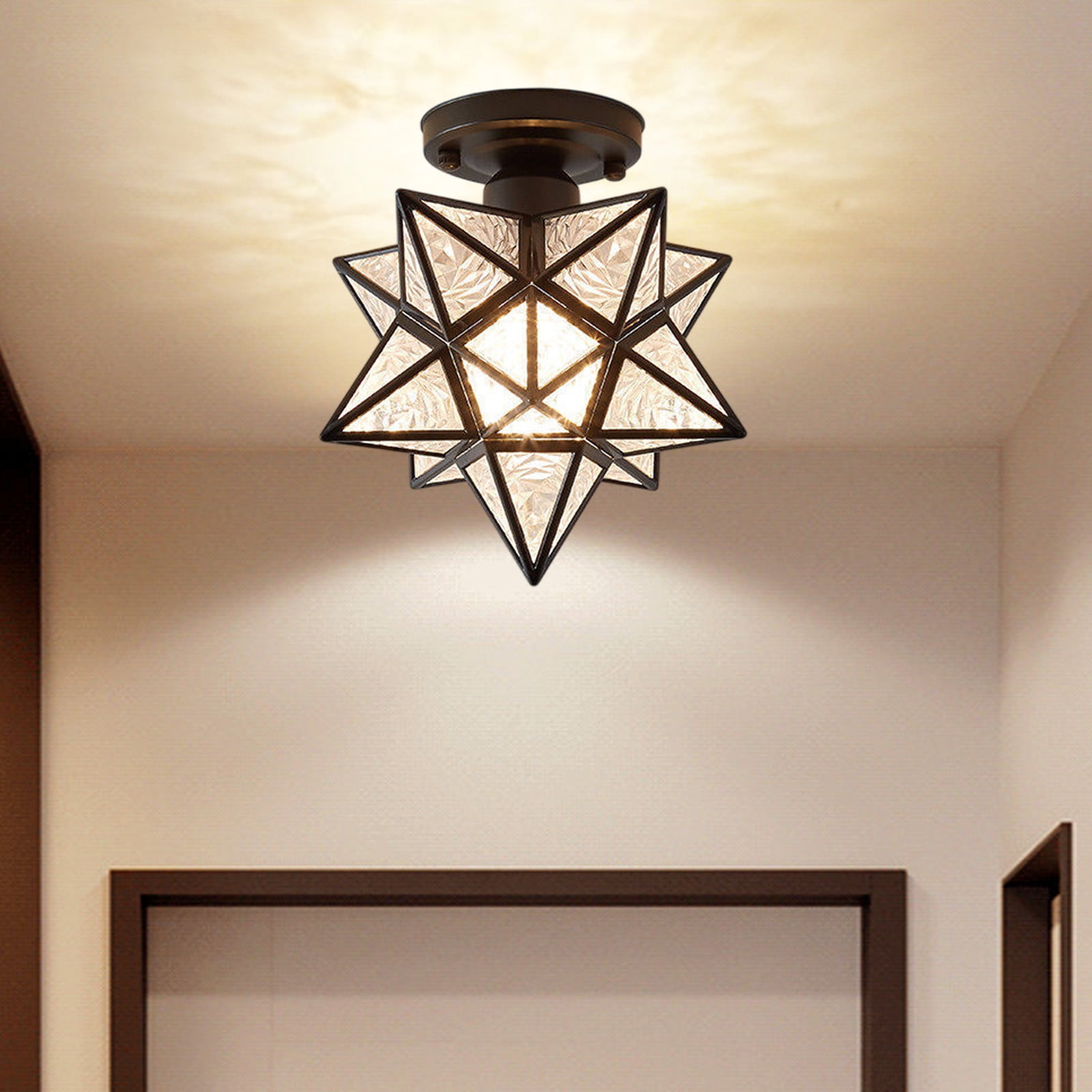 Modern Moravian Star Ceiling Light, Semi Flush Mount Nordic Luxury Ceiling Light Ceiling Lamp with Glass Shade, Aisle Light Corridor Entrance Balcony Entry Crystal Small Ceiling Lamps
