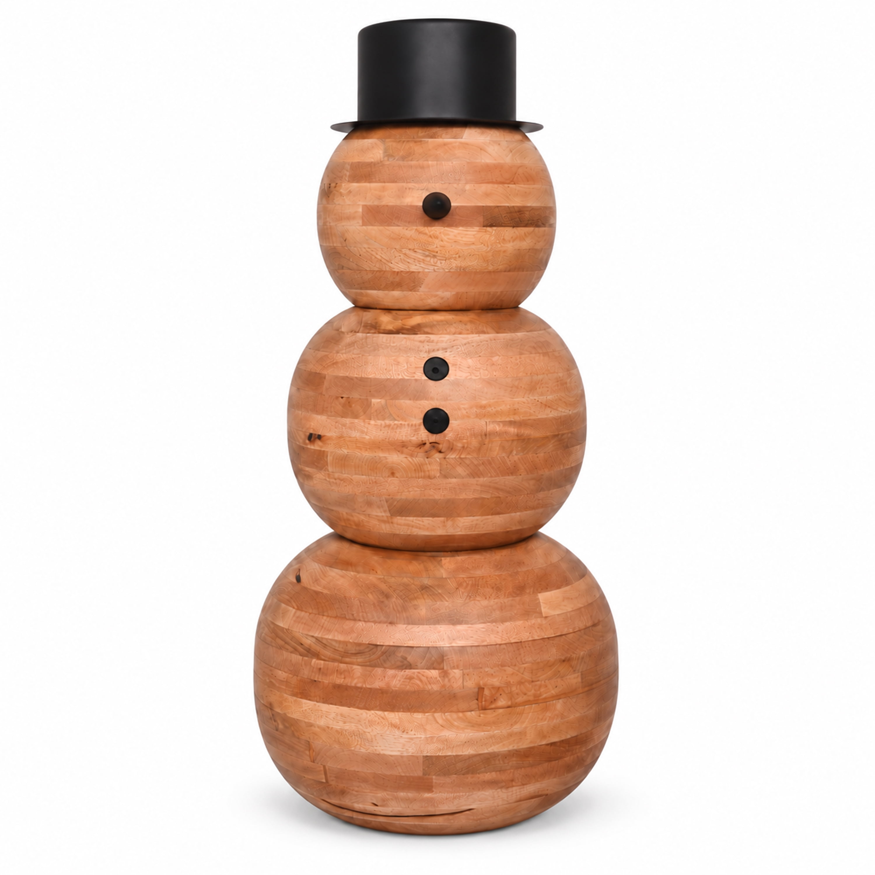 Holiday Time Wood Decorative Snowman with Black Metal Hat, Natural Finish, Christmas Outdoor Porch Decor, 34 in