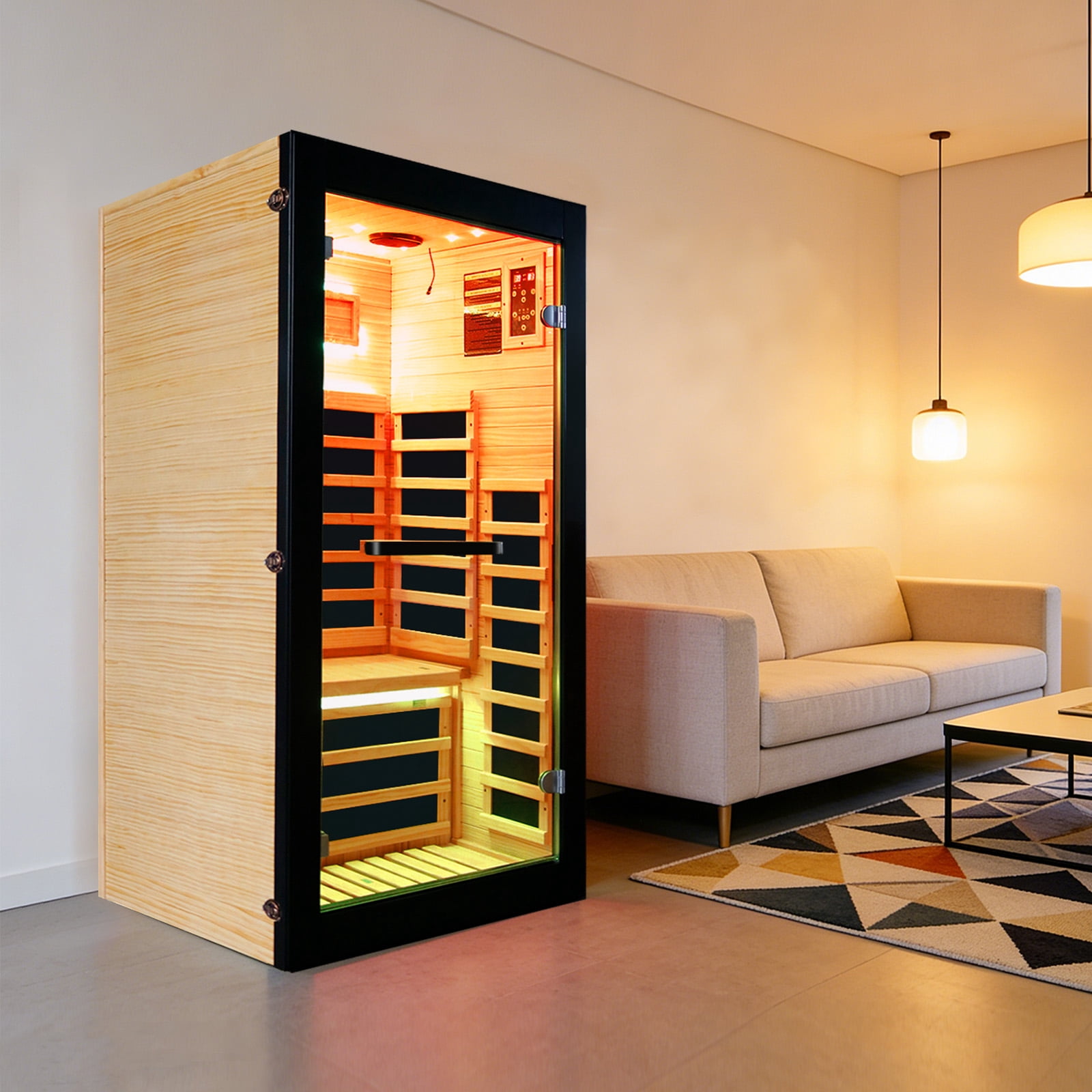 Infrared Sauna, 1-Person Dry Sauna Spa Room with Bluetooth Speakers & LED Lights