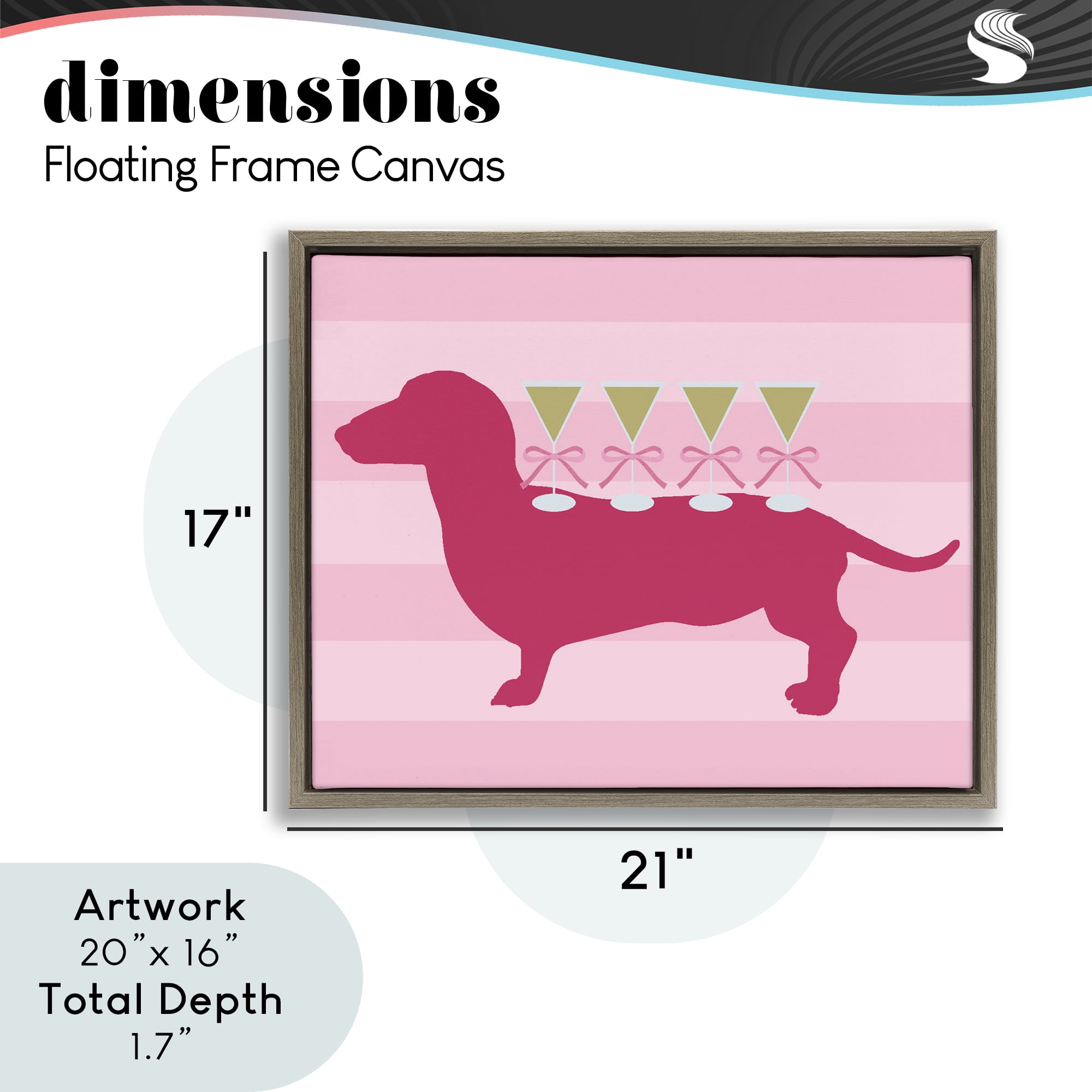 Stupell Industries Pink Dachshund With Martinis Brown Framed Floater Canvas Wall Art, design by Lil' Rue