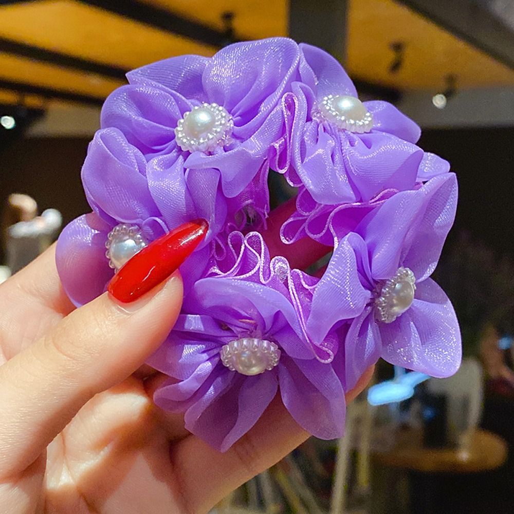 Cute Hair Rope Flower Gauze Headdress Multicolor Ponytail Holder Girl