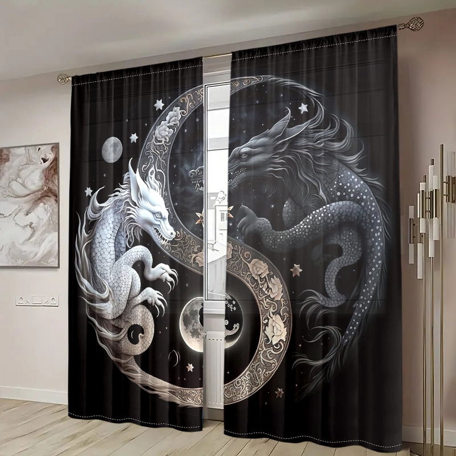 WNOOHIY Modern Artistic Dragons Totem Design Light-Filtering Curtains,39.5" × 87", Set of 2 Panels