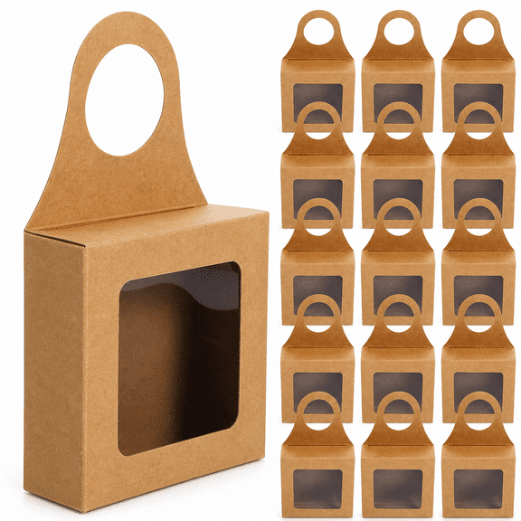 Wine Gift Box, Square Window Hang Box 15 Pcs, Cardboard Candy Cookie Packaging, for Christmas, Wedding, & More