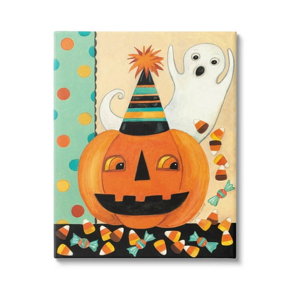 Vintage Halloween Candy Pattern Holiday Graphic Art Gallery Wrapped Canvas Print Wall Art