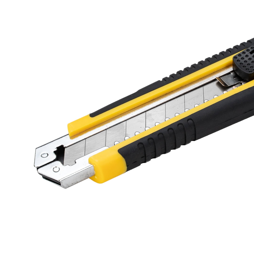 Restaurantware-Handy Tek 6.7 Inch Utility Knives, 4 Heavy Duty Box Knives - Retractable, Built-In Lock, Yellow Plastic Box Cutters, Sharp Blade, For Opening Boxes And Packages