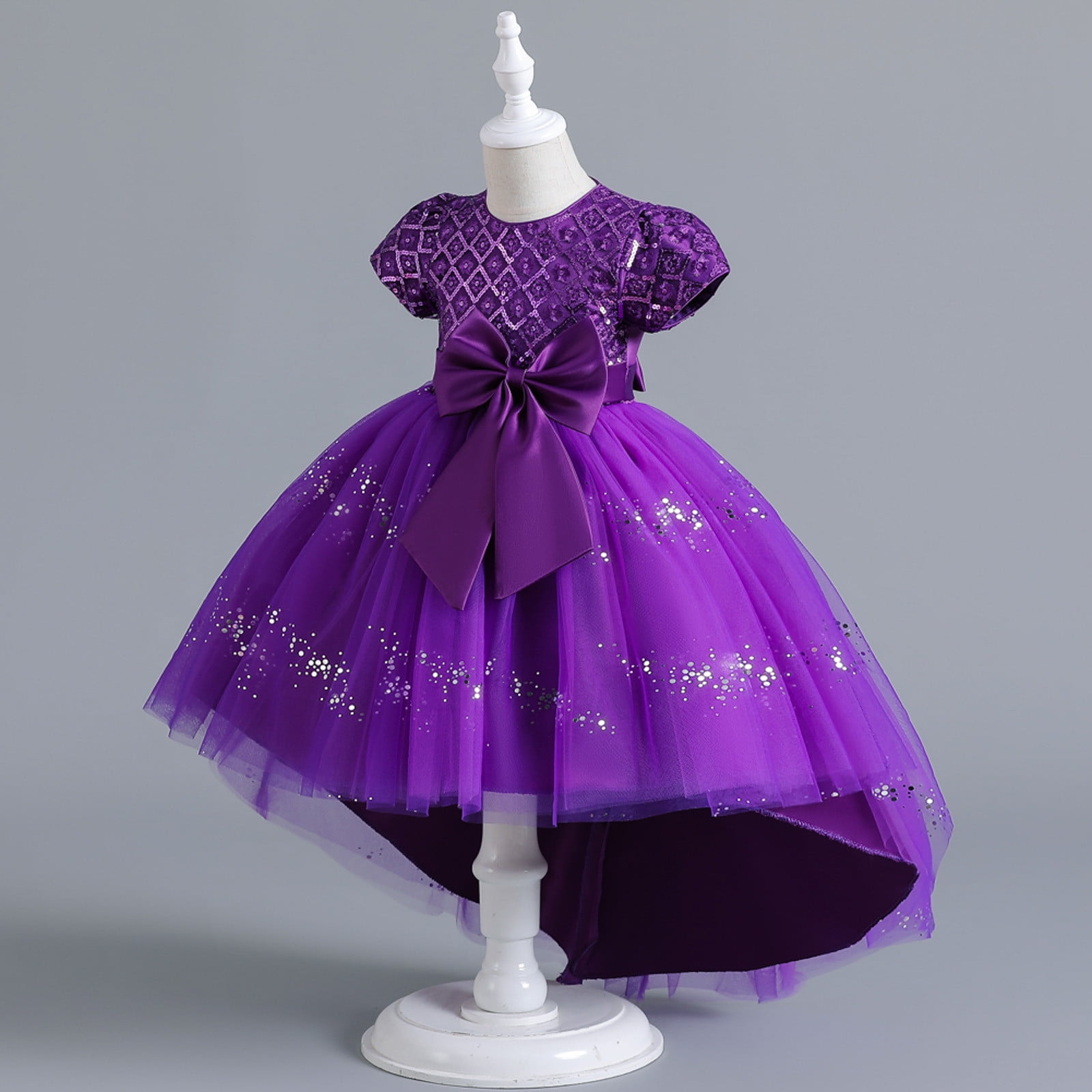 HIPYLO Girls' Special Occasion Dresses Cocktail Dress with Sleeves Beach Dresses Baby Girl Baptism Dress Infant Girl Christmas Outfit Girl Gifts 6-8, Purple 6-7 Years