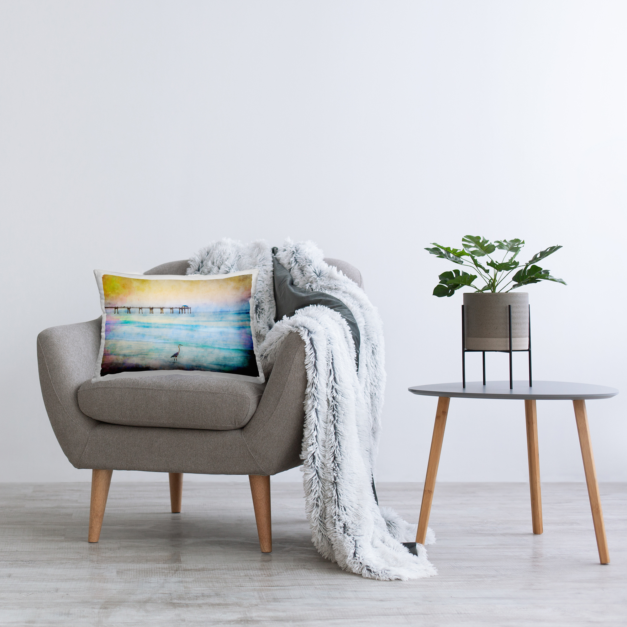 Stupell Industries Coastal Pier Abstraction Decorative Printed Throw Pillow, 14 x 20