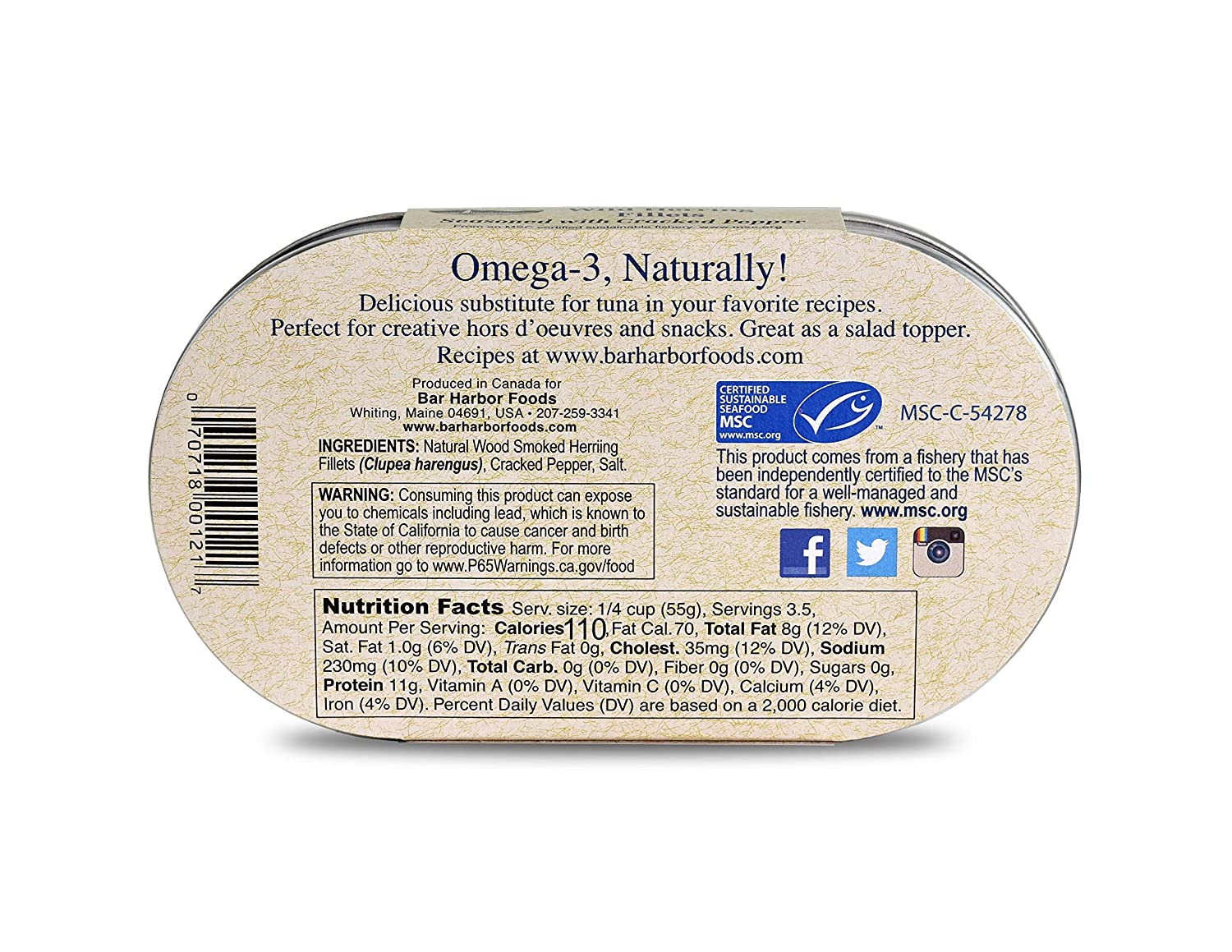 Bar Harbor Wild Herring Fillets, Cracked Pepper, 6.7 Ounce (Pack of 12)