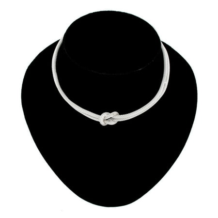 Silver Tone Choker Dog Collar Style Necklace Mesh Knot 2 Strand 