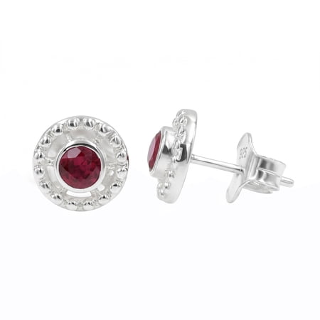 JAY JOOLS 18k Gold Plated Ruby Stud Earrings | 925 Sterling Silver Red Gemstone Push Back Gifts for Women