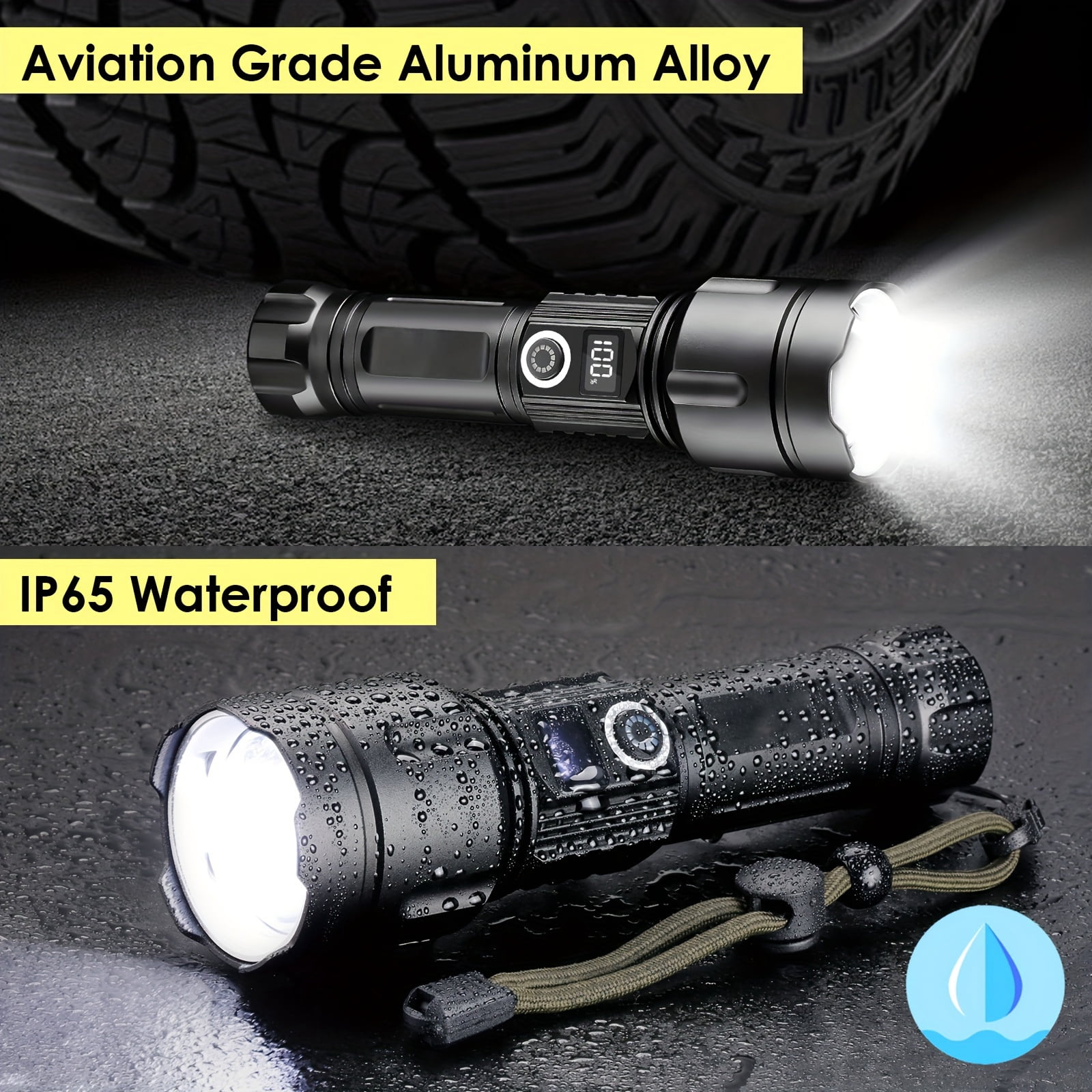 1pc 200000 High Lumens Rechargeable Flashlight with Type-C Fast Charging & 26650 Battery, 5 Modes Zoomable Waterproof Handheld Flashlight for Camping, Hiking, Hurricane