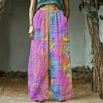 thumbnail image 2 of YABCSAZ Women's Casual Pants Loose Plus Size Boho Pants Retro Printed Drawstring Elastic Waist Lounge Long Trousers Soft Comfortable Capri Pants Baggy Wide Leg Pants for Women, 2 of 5