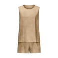 thumbnail image 5 of Frostluinai Womens 2 Piece Outfits Linen Matching Sets Sleeveless Crop Tank Tops and High Waist Lounge Shorts with Pockets Khaki M, 5 of 8