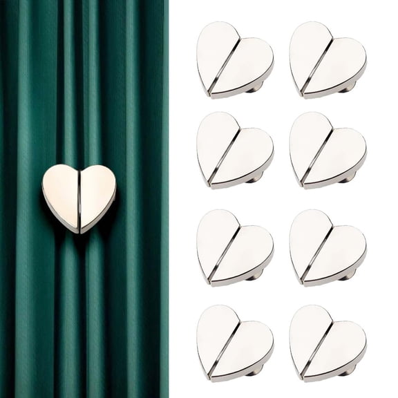 Trianu 8 Pairs Heart-Shaped Magnetic Curtain Button, Removable Prevents Light Leakage Curtain Buckle, Curtain Weights Magnets Clips for Outdoor Indoor Drapes Home Bedroom Office Decorate