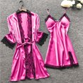 thumbnail image 5 of Brilliant Pajamas for Women Clearance under $10 Secret Women Silk Lace Robe Dress Sleepwear Nightdress Pajamas Tops+Short Pants+Dress+Coat Set Pink L, 5 of 5