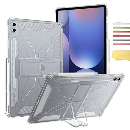 ELEHOLD Protective Case For Samsung Galaxy Tab S10 Ultra  2024 14.6-inch,Shockproof Slim Soft TPU Pencil Holder Foldable Kickstand Anit-Resistant Cover,Clear