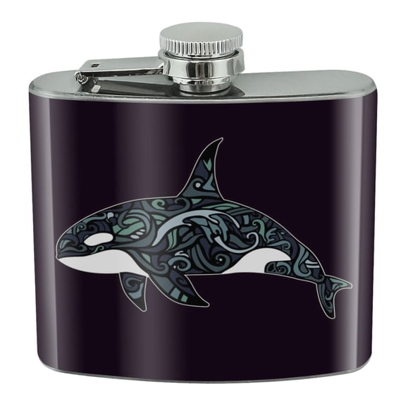 Killer Whale Orca with Waves Stainless Steel 5oz Hip Drink Kidney Flask
